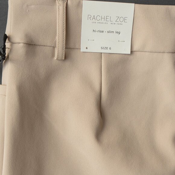 Rachel Zoe High Rise Slim Leg khaki Pant Slim Straight Minimal Office Trouser - Picture 2 of 9